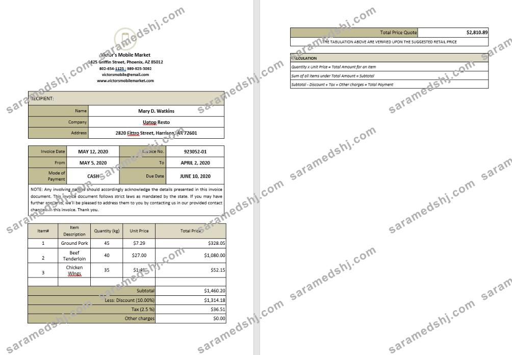 Blank Work From Home Invoice Template
